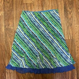 100% Silk green/blue ruffle skirt